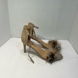 Bonnibel Tan Heels with Feather Accent